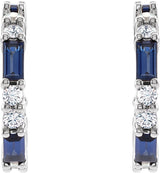 Platinum Straight Baguette Natural Blue Sapphire Accented Hoop Earrings - view 2