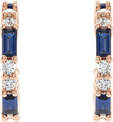 14K Gold Straight Baguette Lab-Grown Blue Sapphire Accented Hoop Earrings - Rose Gold - view 2