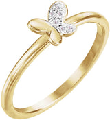14K Gold Round Natural Diamond Youth Butterfly Ring - Yellow Gold
