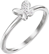 14K Gold Round Natural Diamond Youth Butterfly Ring - White Gold