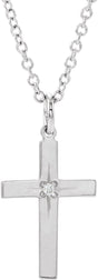 14K Gold Round Natural Diamond Youth Cross Necklace – 0.0075 CTW - White Gold