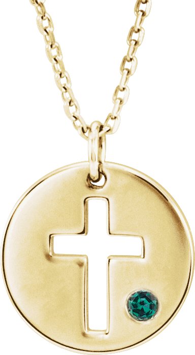 14K Gold Round Natural Alexandrite Pierced Cross Disc Necklace or Pendant - Yellow Gold