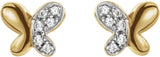 14K Gold Round Natural Diamond Youth Butterfly Earrings II - Yellow Gold - view 2
