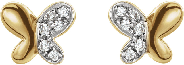 14K Gold Round Natural Diamond Youth Butterfly Earrings II - Yellow Gold - view 2