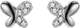 14K Gold Round Natural Diamond Youth Butterfly Earrings II - White Gold - view 2