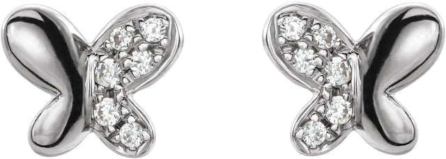 14K Gold Round Natural Diamond Youth Butterfly Earrings II - White Gold - view 2