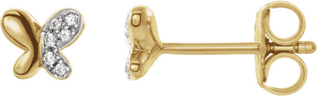 14K Gold Round Natural Diamond Youth Butterfly Earrings II - Yellow Gold