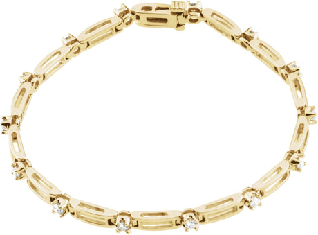 14K Gold Round Natural Diamond Line Bracelet – 2-2.4mm Stones - Yellow Gold