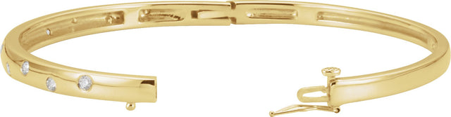 14K Gold Round Natural Diamond Accented Hinged Bangle Bracelet – 2.4mm Stones - Yellow Gold - view 2