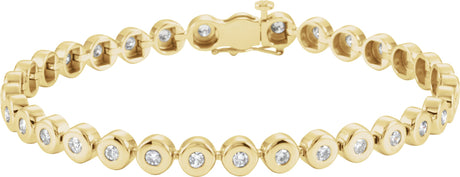 14K Gold Round Natural Diamond Bezel-Set Line Bracelet or Link - Yellow Gold