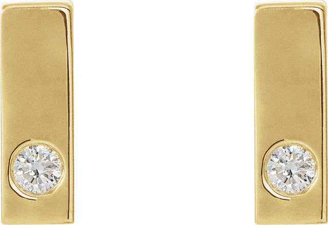 14K Gold Round Natural Diamond Accented Bar Earrings – 1.5-2mm Stones - Rose Gold - view 3