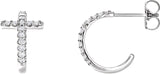 Platinum Round Natural Diamond Accented Cross Hoop Earrings