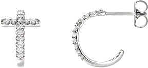 14K Gold Round Natural Diamond Accented Cross Hoop Earrings - White Gold