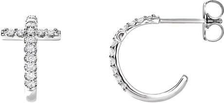 14K Gold Round Natural Diamond Accented Cross Hoop Earrings - White Gold