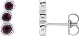 14K Gold Round Natural Mozambique Garnet Three-Stone Ear Climbers - White Gold