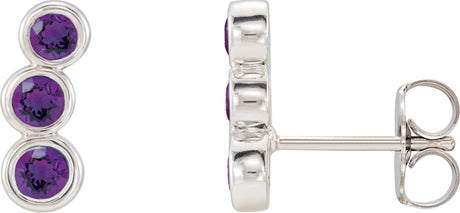 14K Gold Round Natural Amethyst Three-Stone Ear Climbers - White Gold