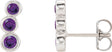 Platinum Round Natural Amethyst Three-Stone Ear Climbers
