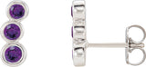 Platinum Round Natural Amethyst Three-Stone Ear Climbers