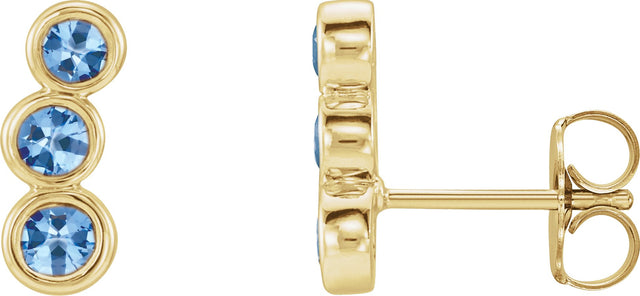 14K Gold Round Natural Aquamarine Three-Stone Ear Climbers - Yellow Gold