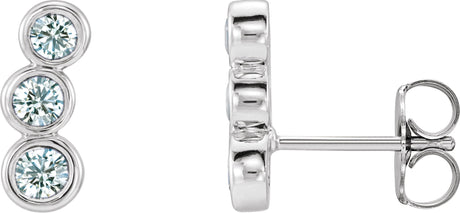 14K Gold Round Natural Diamond Three-Stone Ear Climbers – 3mm Stones - White Gold