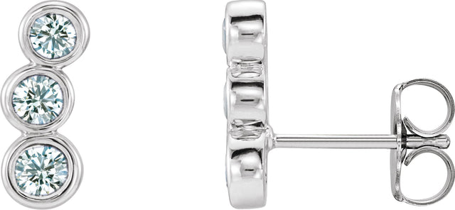 Platinum Round Natural Diamond Three-Stone Ear Climbers