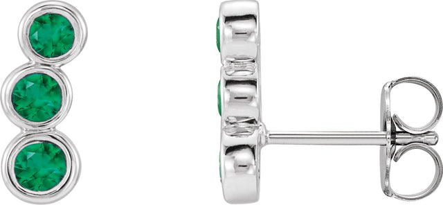 Platinum Round Lab-Grown Emerald Three-Stone Ear Climbers