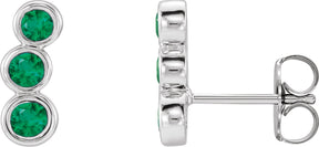 Platinum Round Natural Emerald Three-Stone Ear Climbers
