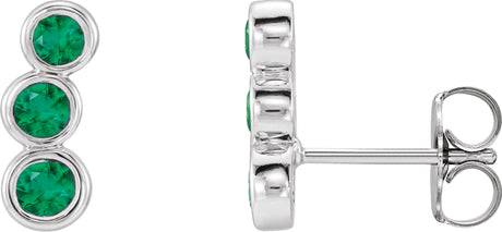 Platinum Round Natural Emerald Three-Stone Ear Climbers
