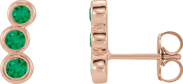 14K Gold Round Lab-Grown Emerald Three-Stone Ear Climbers - Rose Gold