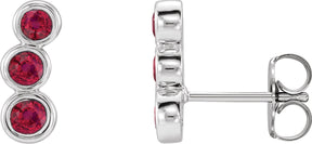 Platinum Round Lab-Grown Ruby Three-Stone Ear Climbers