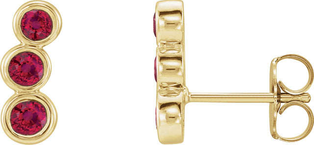 14K Gold Round Natural Ruby Three-Stone Ear Climbers - Yellow Gold