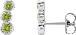 14K Gold Round Natural Peridot Three-Stone Ear Climbers - White Gold