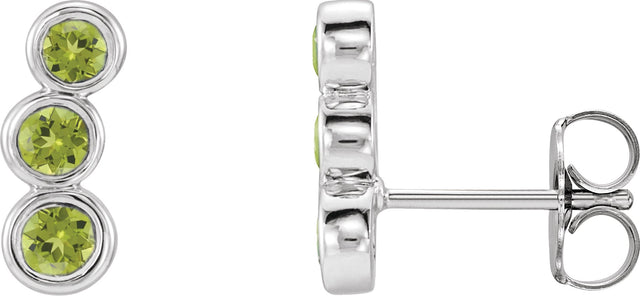 14K Gold Round Natural Peridot Three-Stone Ear Climbers - White Gold