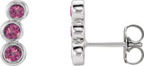 Platinum Round Natural Pink Tourmaline Three-Stone Ear Climbers