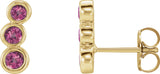 14K Gold Round Natural Pink Tourmaline Three-Stone Ear Climbers - Yellow Gold