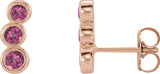14K Gold Round Natural Pink Tourmaline Three-Stone Ear Climbers - Rose Gold