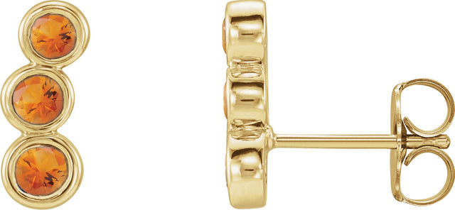 14K Gold Round Natural Citrine Three-Stone Ear Climbers - Yellow Gold