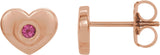 14K Gold Round Natural Pink Tourmaline Heart Earrings - Rose Gold