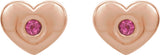 14K Gold Round Natural Pink Tourmaline Heart Earrings - Rose Gold - view 2