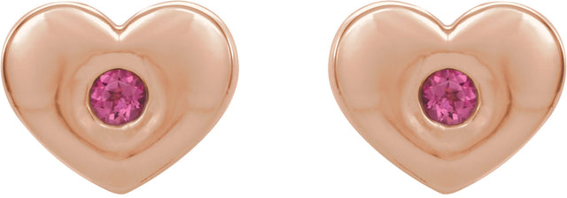 14K Gold Round Natural Pink Tourmaline Heart Earrings - Rose Gold - view 2