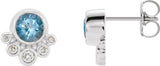 Platinum Round Natural Aquamarine Accented Bezel-Set Earrings