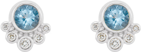 Platinum Round Natural Aquamarine Accented Bezel-Set Earrings - view 2