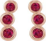 14K Gold Round Natural Ruby Three-Stone Ear Climbers - Rose Gold - view 2
