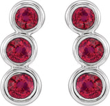 Platinum Round Lab-Grown Ruby Three-Stone Ear Climbers - view 2