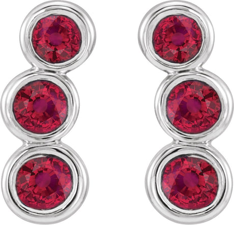 Platinum Round Lab-Grown Ruby Three-Stone Ear Climbers - view 2