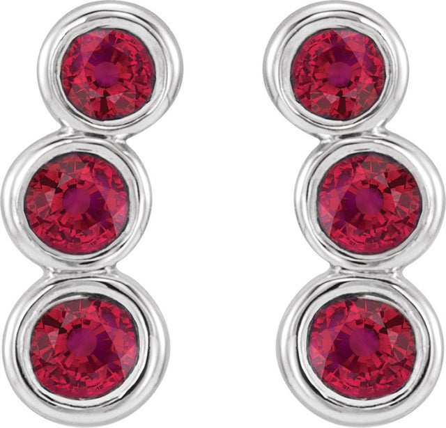 14K Gold Round Lab-Grown Ruby Three-Stone Ear Climbers - White Gold - view 2