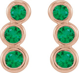 14K Gold Round Natural Emerald Three-Stone Ear Climbers - Rose Gold - view 2