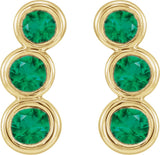 14K Gold Round Natural Emerald Three-Stone Ear Climbers - Yellow Gold - view 2