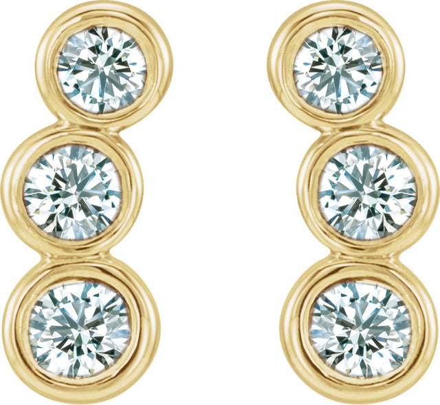 14K Gold Round Natural Diamond Three-Stone Ear Climbers – 3mm Stones - Yellow Gold - view 2