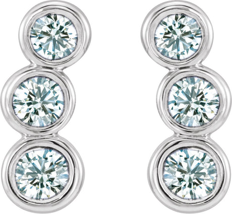 Platinum Round Natural Diamond Three-Stone Ear Climbers - view 2